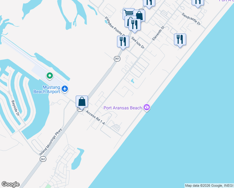 map of restaurants, bars, coffee shops, grocery stores, and more near 676 Morgan Circle in Port Aransas