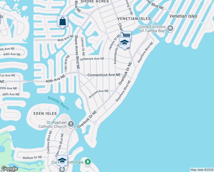 map of restaurants, bars, coffee shops, grocery stores, and more near 4001 Huntington Street Northeast in St. Petersburg