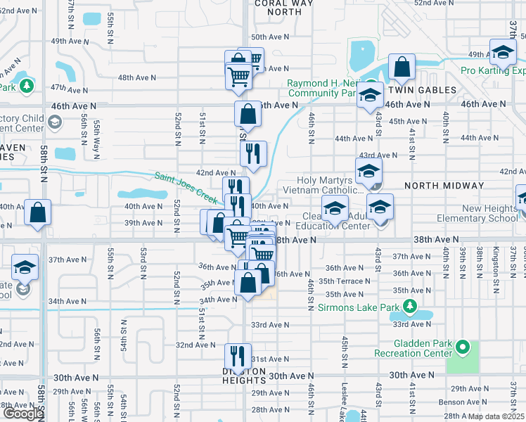 map of restaurants, bars, coffee shops, grocery stores, and more near 59 40th Avenue North in St. Petersburg