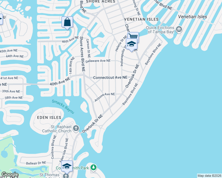 map of restaurants, bars, coffee shops, grocery stores, and more near 4001 Huntington Street Northeast in St. Petersburg
