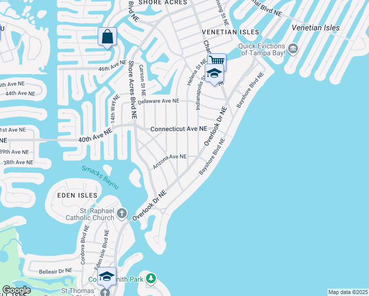 map of restaurants, bars, coffee shops, grocery stores, and more near 4001 Huntington Street Northeast in St. Petersburg