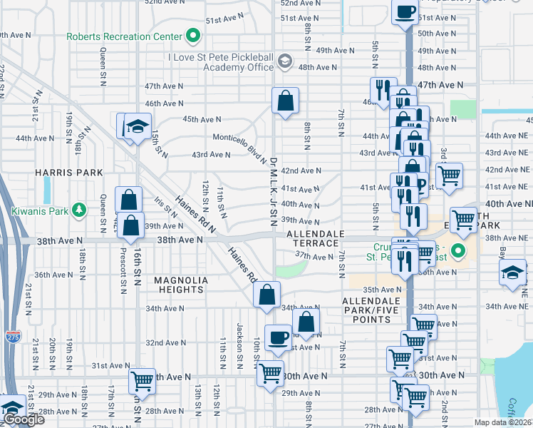 map of restaurants, bars, coffee shops, grocery stores, and more near in St. Petersburg