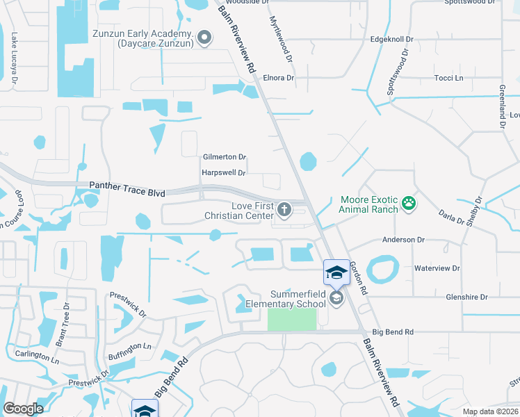 map of restaurants, bars, coffee shops, grocery stores, and more near 11833 Newberry Grove Loop in Riverview