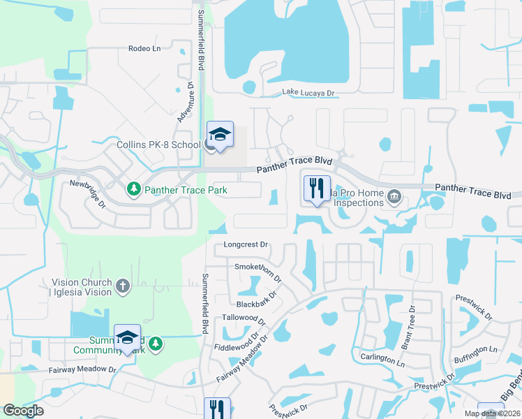 map of restaurants, bars, coffee shops, grocery stores, and more near 11441 Cambray Creek Loop in Riverview