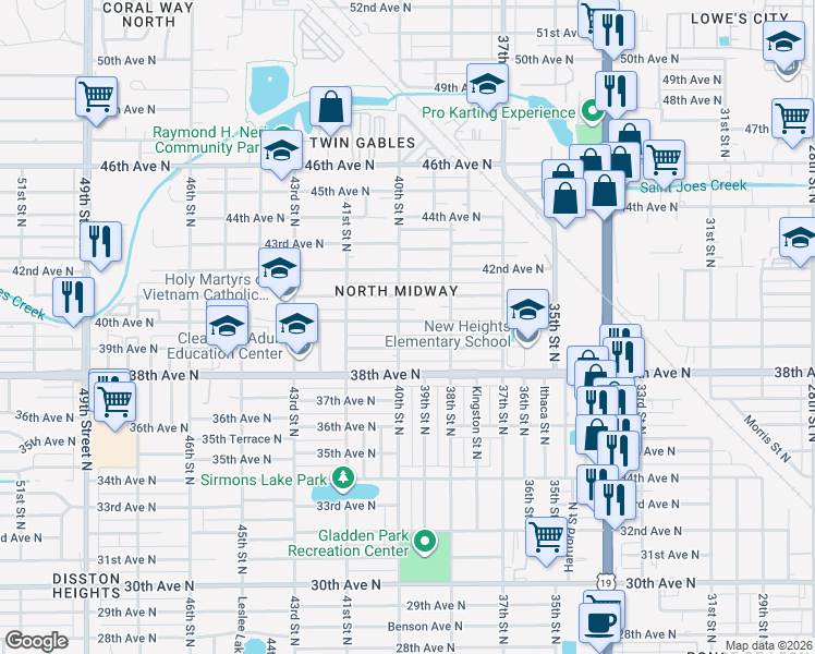 map of restaurants, bars, coffee shops, grocery stores, and more near 3949 40th Avenue North in St. Petersburg
