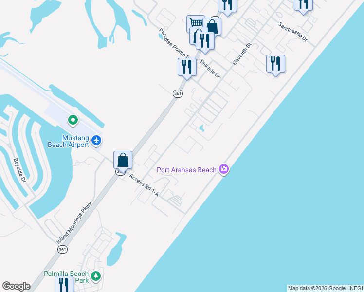 map of restaurants, bars, coffee shops, grocery stores, and more near 676 Morgan Circle in Port Aransas