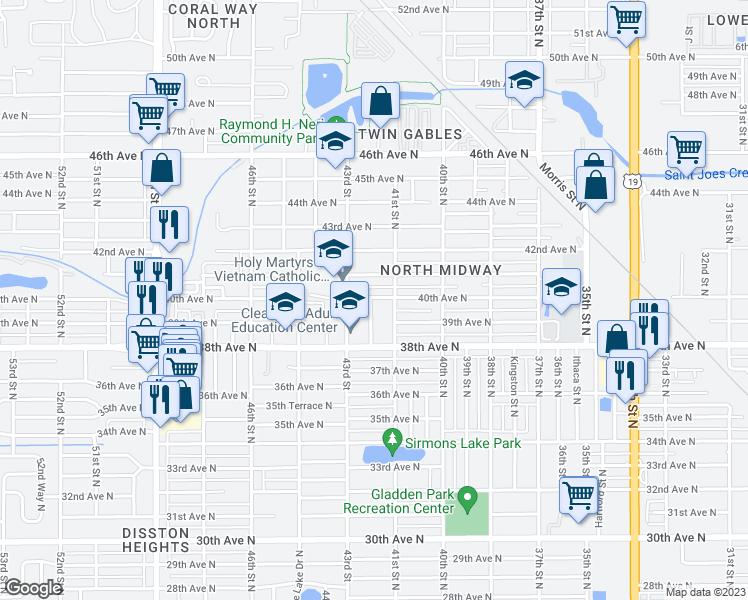 map of restaurants, bars, coffee shops, grocery stores, and more near 3999 42nd Street North in St. Petersburg