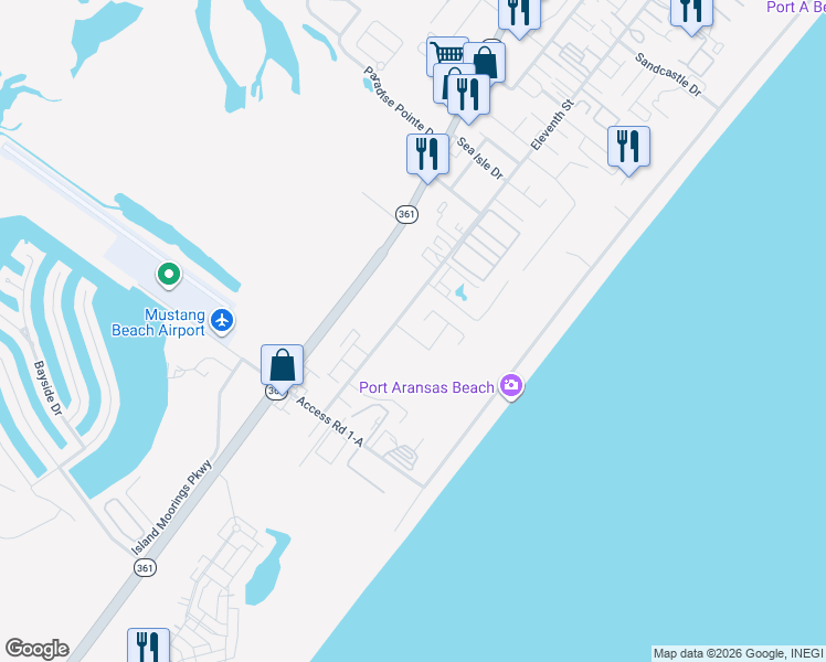 map of restaurants, bars, coffee shops, grocery stores, and more near 676 Morgan Circle in Port Aransas