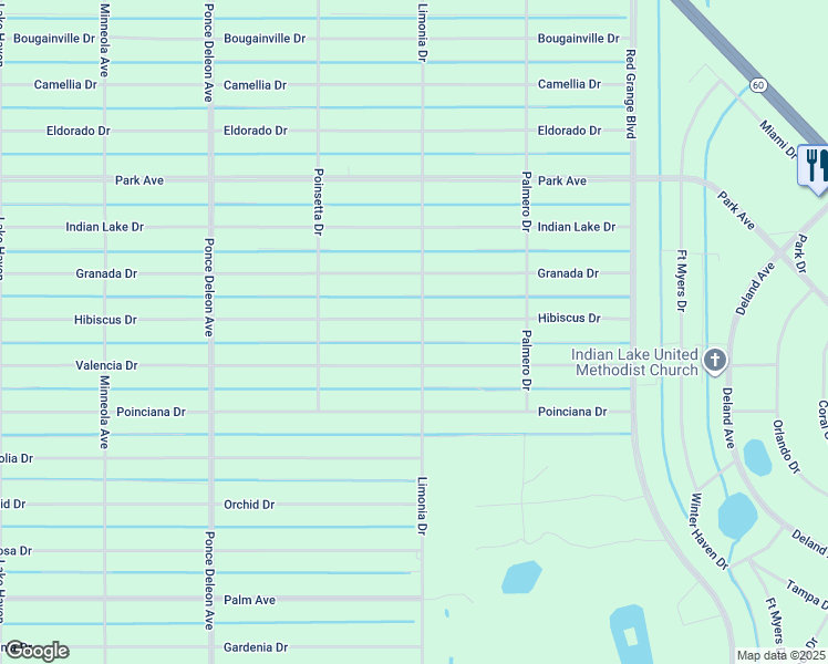 map of restaurants, bars, coffee shops, grocery stores, and more near 201 Hibiscus Drive in Lake Wales