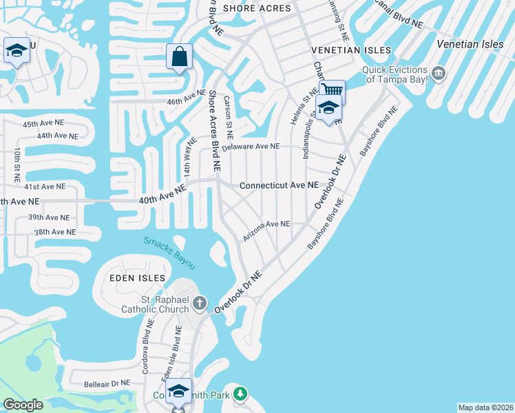 map of restaurants, bars, coffee shops, grocery stores, and more near 4000 Harrisburg Street Northeast in St. Petersburg