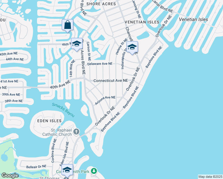map of restaurants, bars, coffee shops, grocery stores, and more near 4001 Huntington Street Northeast in St. Petersburg