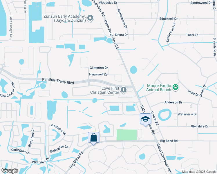 map of restaurants, bars, coffee shops, grocery stores, and more near 11841 Newberry Grove Loop in Riverview