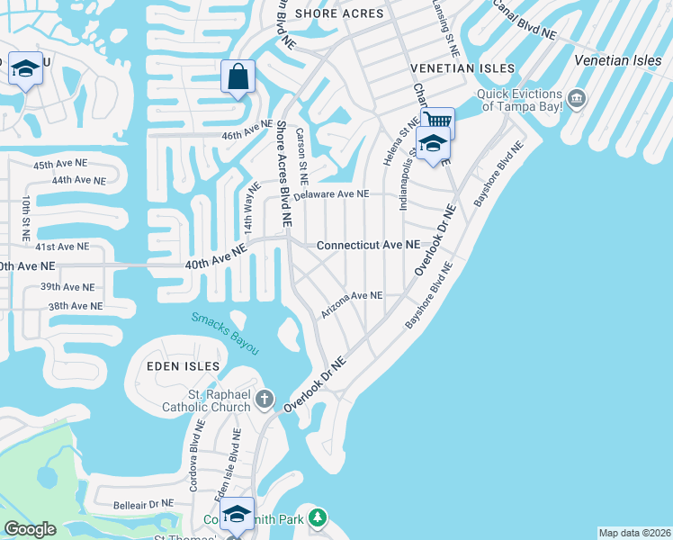 map of restaurants, bars, coffee shops, grocery stores, and more near 4000 Harrisburg Street Northeast in St. Petersburg