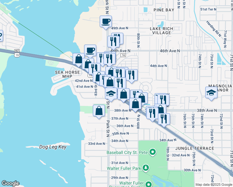 map of restaurants, bars, coffee shops, grocery stores, and more near 4045 Tyrone Boulevard North in St. Petersburg