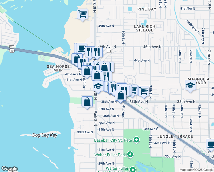 map of restaurants, bars, coffee shops, grocery stores, and more near 4045 Tyrone Boulevard North in St. Petersburg