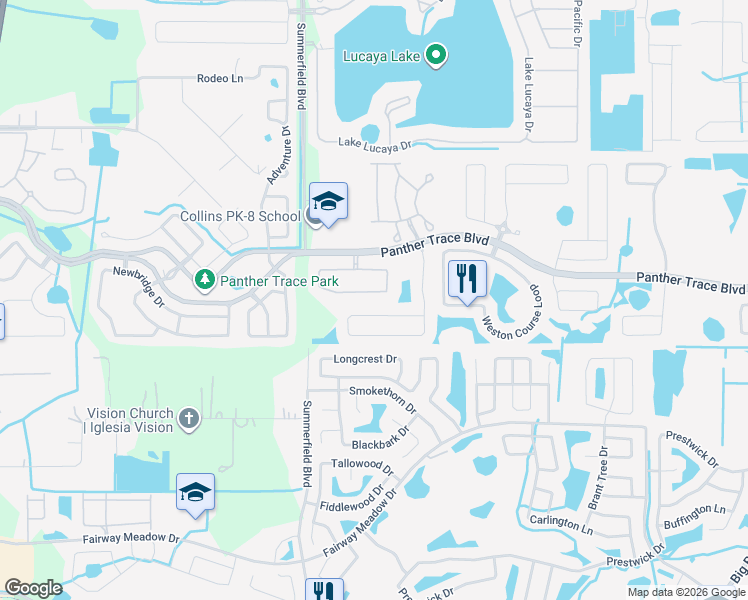 map of restaurants, bars, coffee shops, grocery stores, and more near 11443 Cambray Creek Loop in Riverview