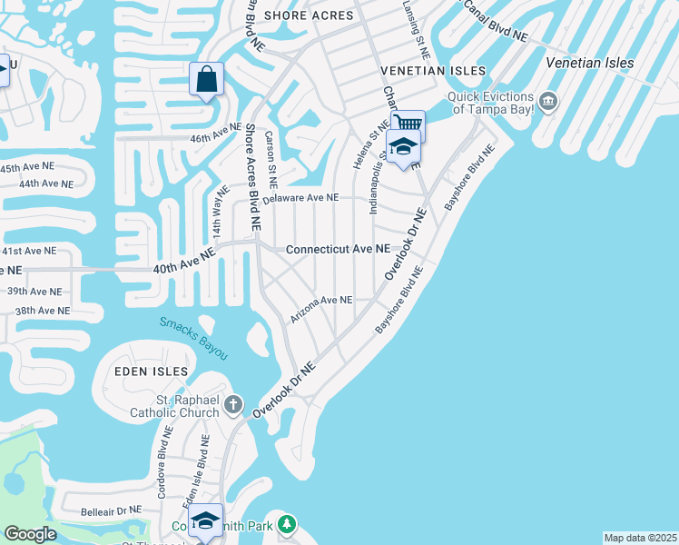 map of restaurants, bars, coffee shops, grocery stores, and more near 4001 Huntington Street Northeast in Saint Petersburg