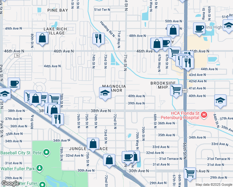 map of restaurants, bars, coffee shops, grocery stores, and more near 7206 40th Place North in St. Petersburg