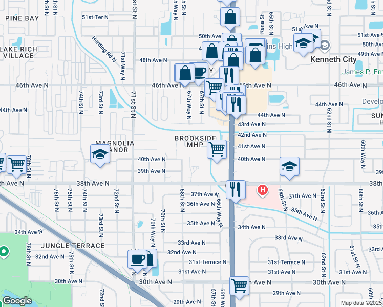 map of restaurants, bars, coffee shops, grocery stores, and more near 3939 68th Street North in St. Petersburg