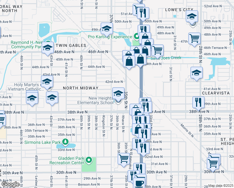 map of restaurants, bars, coffee shops, grocery stores, and more near 3991 37th Street North in St. Petersburg