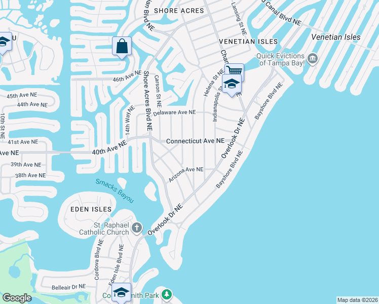 map of restaurants, bars, coffee shops, grocery stores, and more near 4001 Huntington Street Northeast in St. Petersburg