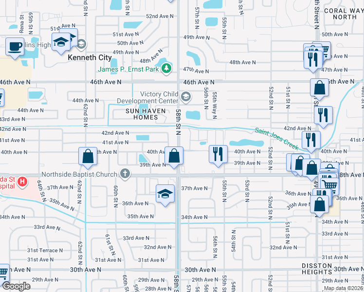 map of restaurants, bars, coffee shops, grocery stores, and more near 4001 58th Street North in Kenneth City