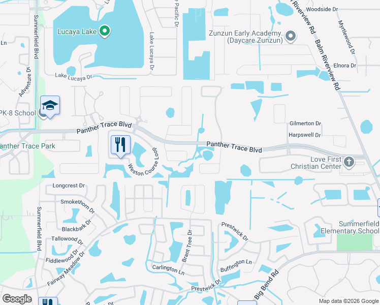 map of restaurants, bars, coffee shops, grocery stores, and more near 11526 Balintore Drive in Riverview