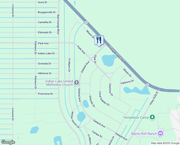 map of restaurants, bars, coffee shops, grocery stores, and more near 6650 Orlando Drive in Indian Lake Estates