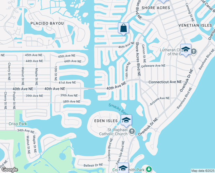 map of restaurants, bars, coffee shops, grocery stores, and more near 1344 40th Avenue Northeast in St. Petersburg