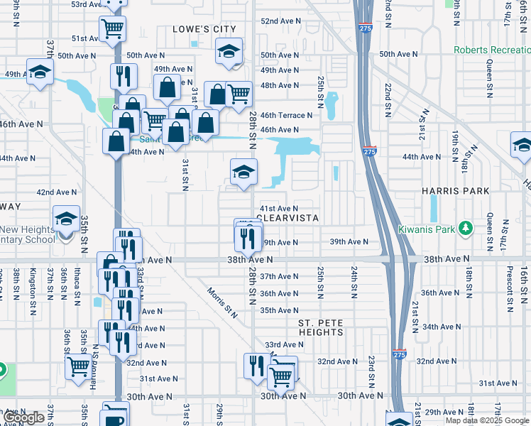 map of restaurants, bars, coffee shops, grocery stores, and more near 4001 28th Street North in St. Petersburg