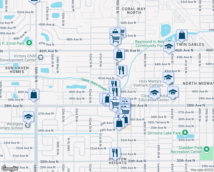 map of restaurants, bars, coffee shops, grocery stores, and more near 4960 41st Avenue North in Saint Petersburg