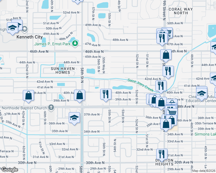 map of restaurants, bars, coffee shops, grocery stores, and more near 1103 55th Street North in Kenneth City
