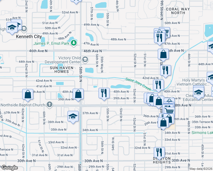 map of restaurants, bars, coffee shops, grocery stores, and more near 4060 55th Street North in Kenneth City