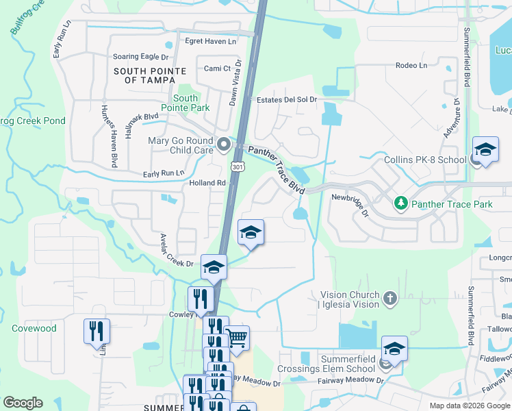 map of restaurants, bars, coffee shops, grocery stores, and more near 10649 Navigation Drive in Riverview