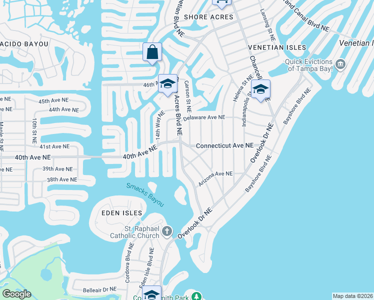 map of restaurants, bars, coffee shops, grocery stores, and more near 4001 Alabama Avenue Northeast in St. Petersburg