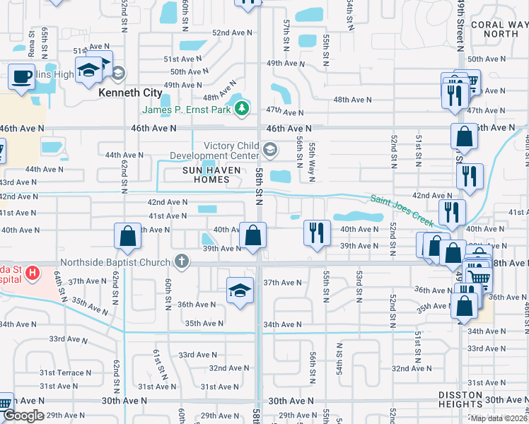 map of restaurants, bars, coffee shops, grocery stores, and more near 5745 40th Avenue North in Kenneth City