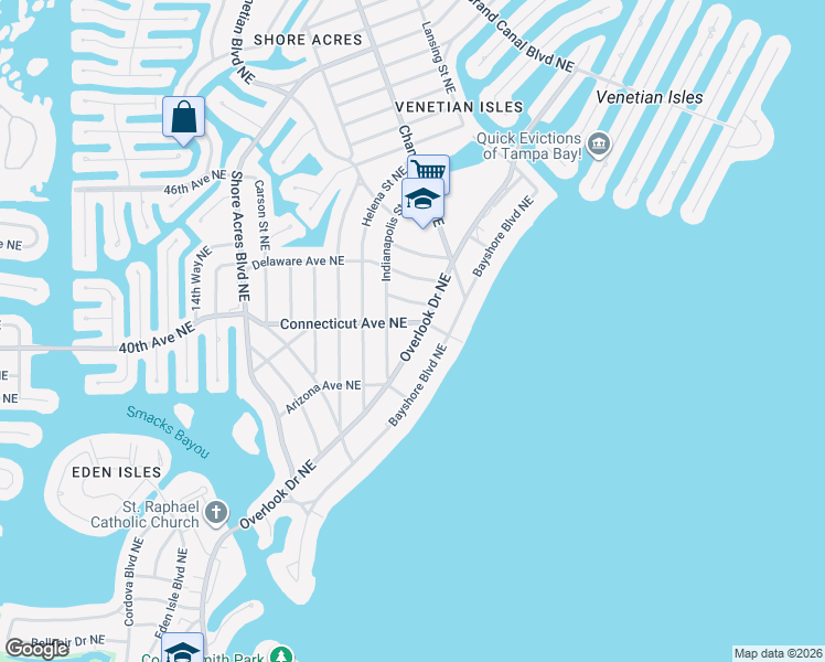 map of restaurants, bars, coffee shops, grocery stores, and more near 4023 Overlook Drive Northeast in St. Petersburg