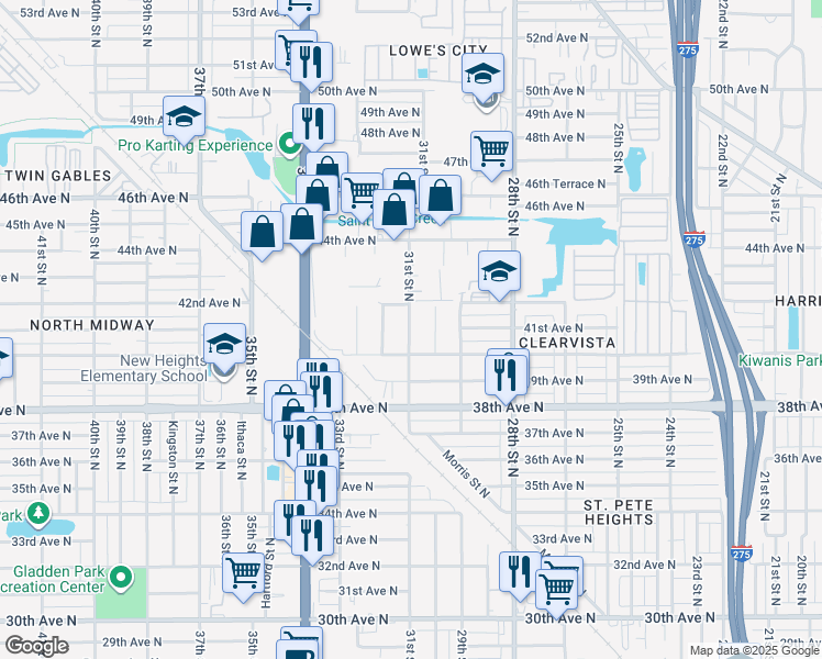 map of restaurants, bars, coffee shops, grocery stores, and more near 4000 31st Street North in St. Petersburg