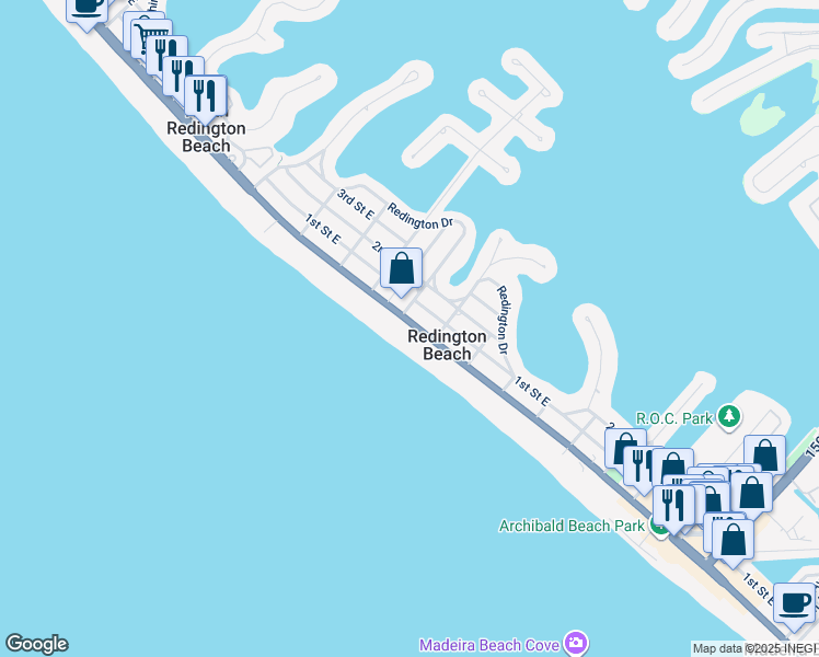 map of restaurants, bars, coffee shops, grocery stores, and more near 15912 Gulf Boulevard in Redington Beach