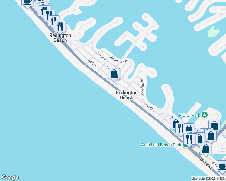 map of restaurants, bars, coffee shops, grocery stores, and more near 15920 Gulf Boulevard in Redington Beach