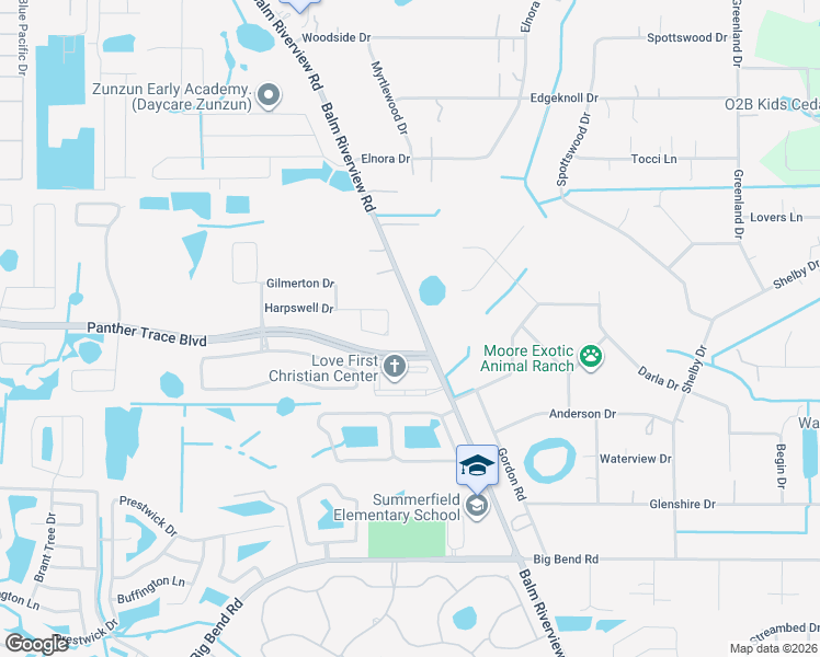 map of restaurants, bars, coffee shops, grocery stores, and more near 12801 Balm Riverview Road in Riverview