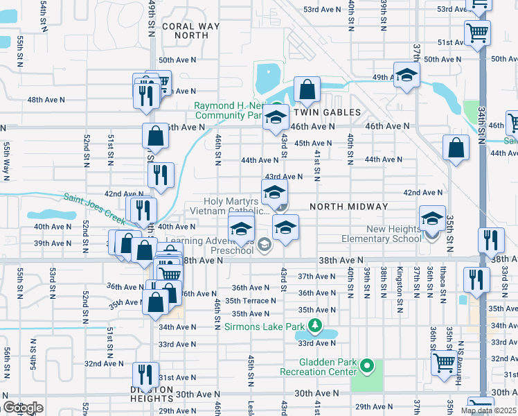 map of restaurants, bars, coffee shops, grocery stores, and more near 4423 42nd Avenue North in St. Petersburg