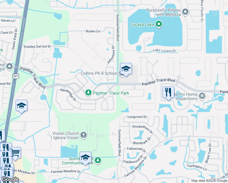 map of restaurants, bars, coffee shops, grocery stores, and more near 11205 Panther Trace Boulevard in Riverview