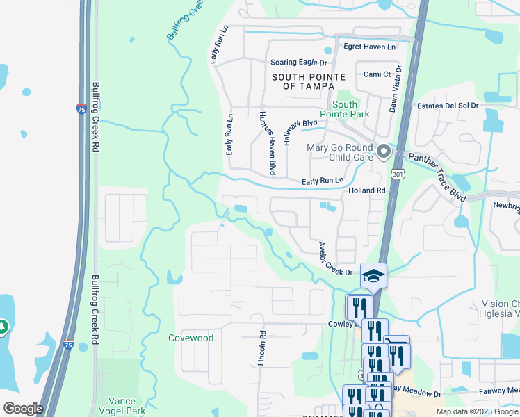 map of restaurants, bars, coffee shops, grocery stores, and more near 10126 Caraway Spice Avenue in Riverview