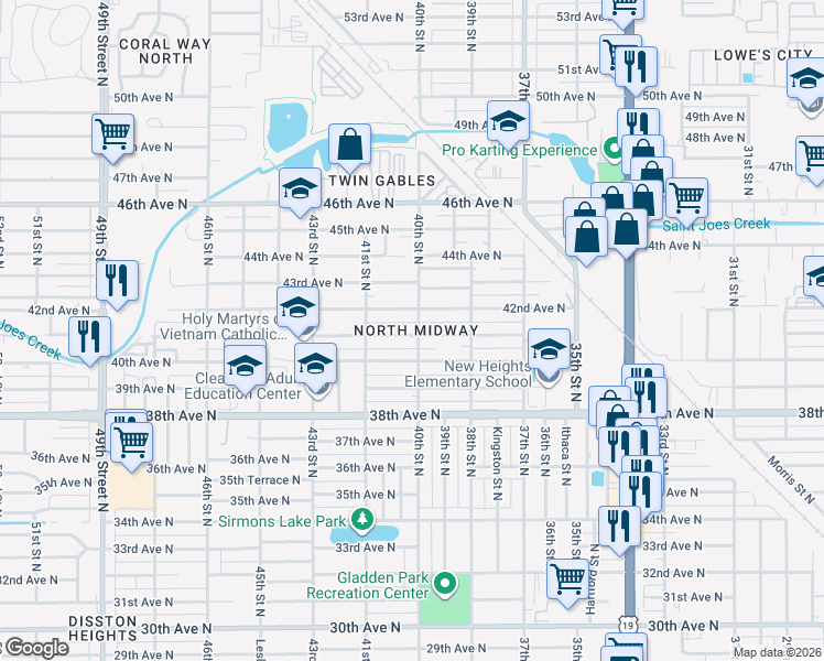 map of restaurants, bars, coffee shops, grocery stores, and more near 4179 40th Street North in St. Petersburg