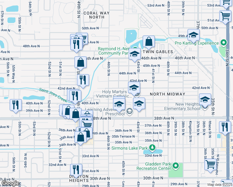 map of restaurants, bars, coffee shops, grocery stores, and more near 4570 42nd Avenue North in St. Petersburg