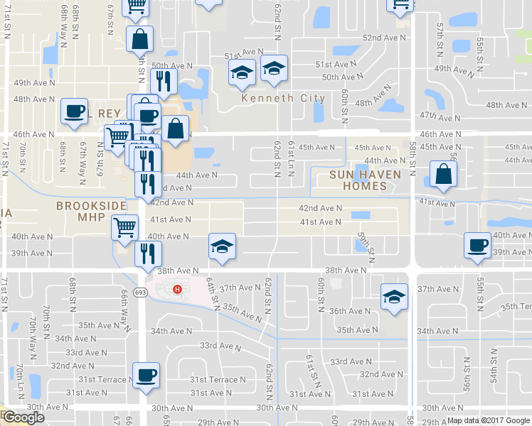 map of restaurants, bars, coffee shops, grocery stores, and more near 6226 42nd Avenue North in St. Petersburg