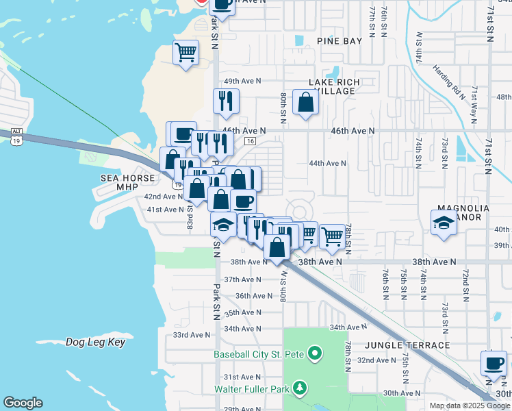map of restaurants, bars, coffee shops, grocery stores, and more near 131 1st Street in St. Petersburg