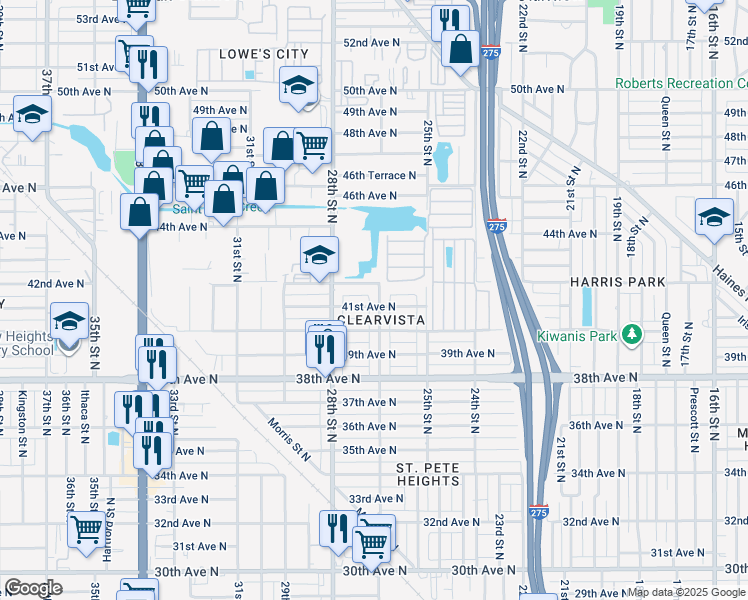 map of restaurants, bars, coffee shops, grocery stores, and more near 4140 26th Street North in St. Petersburg