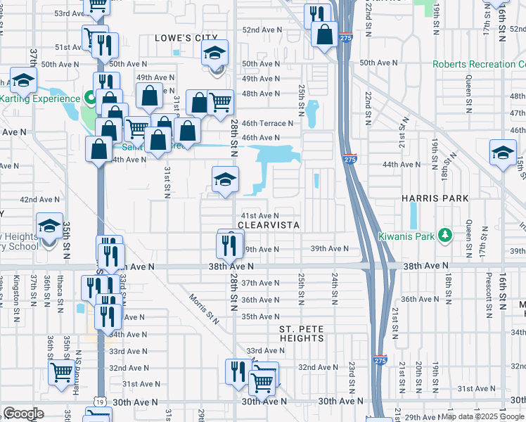 map of restaurants, bars, coffee shops, grocery stores, and more near 4140 26th Street North in St. Petersburg
